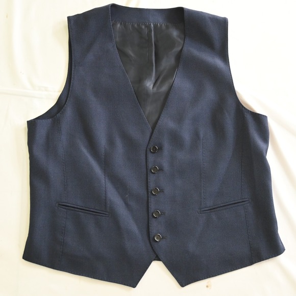 Hugo Boss‎ FHarverson2GarvinWE 42R L Navy Blue Birdseye Wool Waistcoat Suit Vest - Picture 1 of 5
